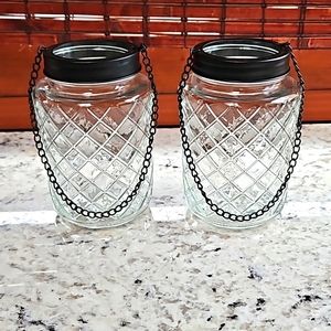 Set of 2 - hanging glass jars